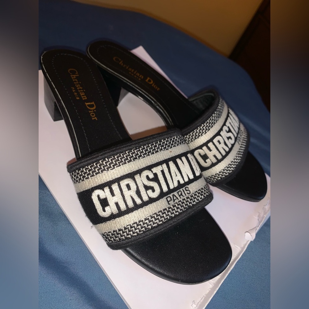 Christian Dior Black and White Slide Sandals